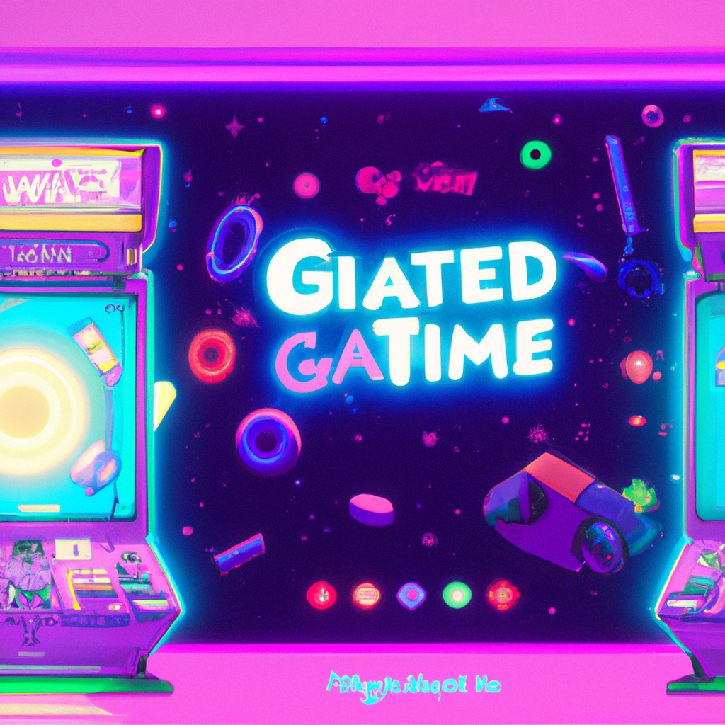 ArcadeForge hero, stylized arcade scene with HUD and players